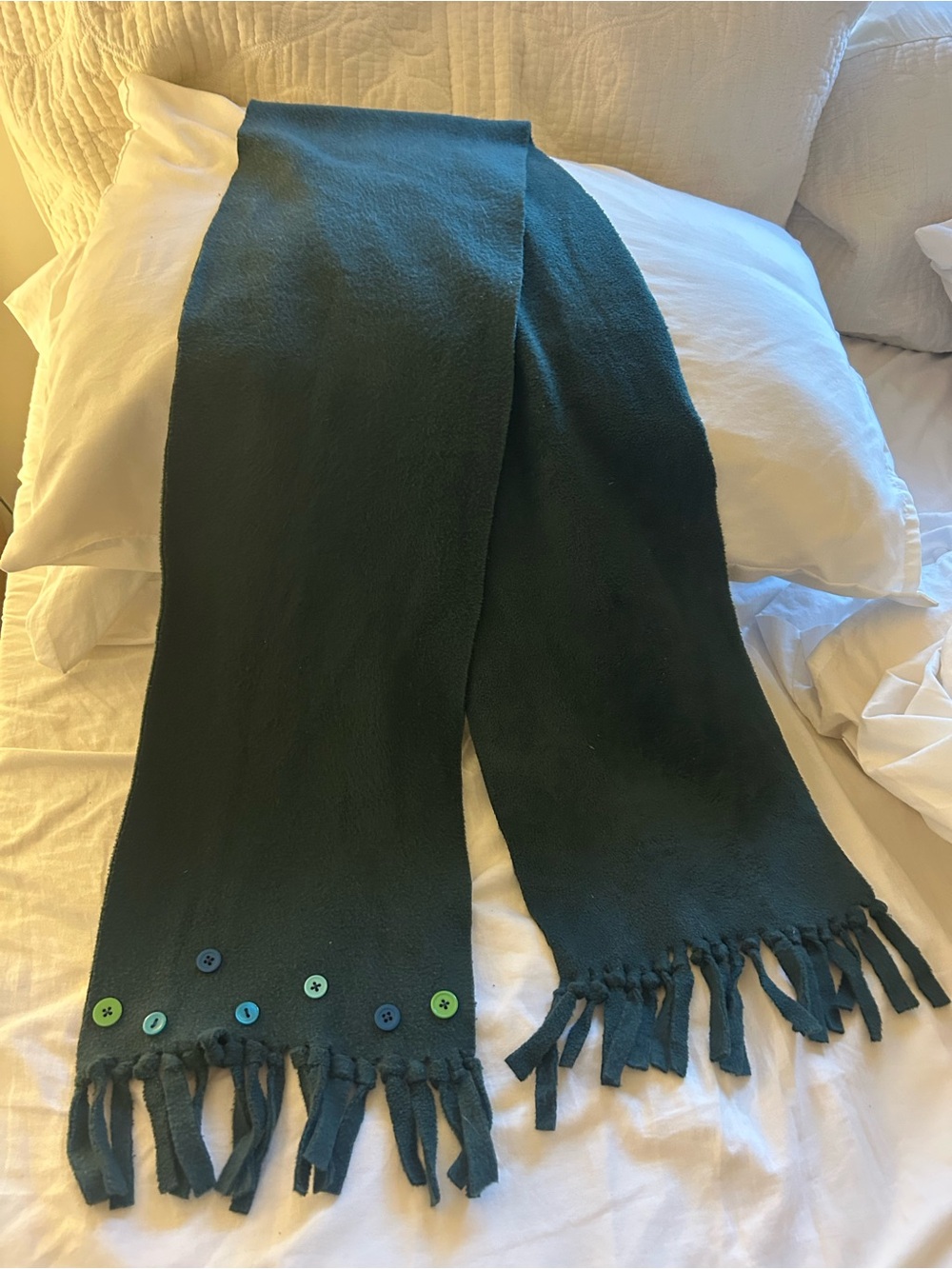 Green Fleece Scarf with Buttons